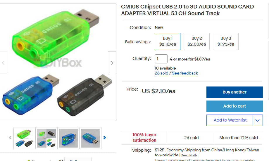 eBay listing for CM108 USB Audio chipset devices